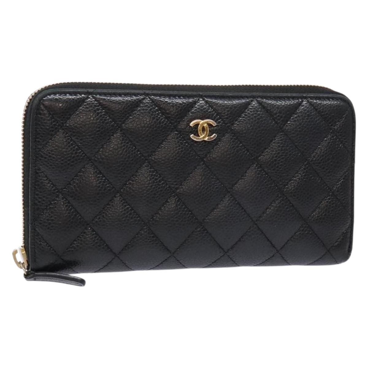 Lange portemonnee Caviar Skin Zwart Goud CC