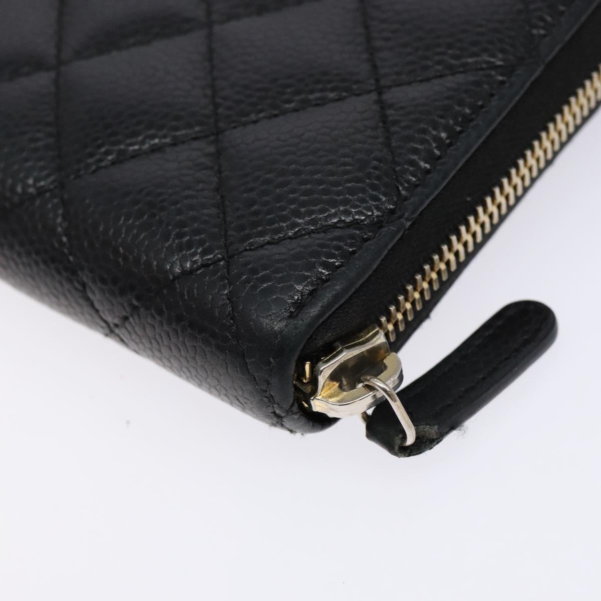Lange portemonnee Caviar Skin Zwart Goud CC