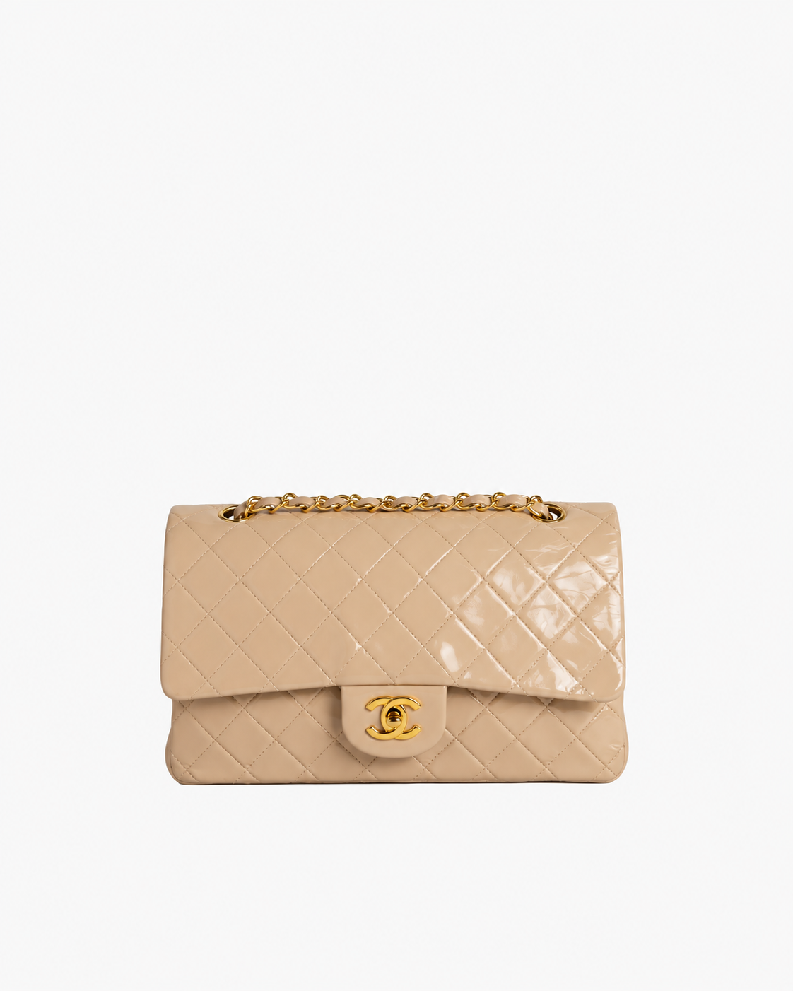 Classic Matelassé 25 Chain Flap Bag van beige lamsleer