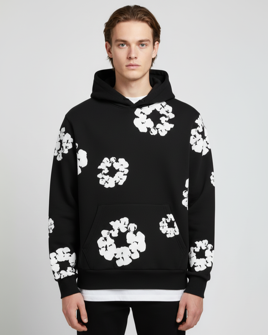 De Cotton Wreath Zwarte Hoodie