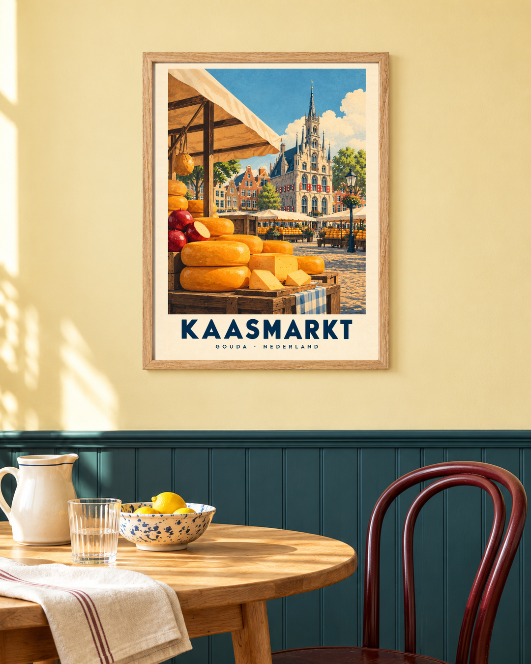 Kaasmarkt in een interieur, sfeerbeeld 1