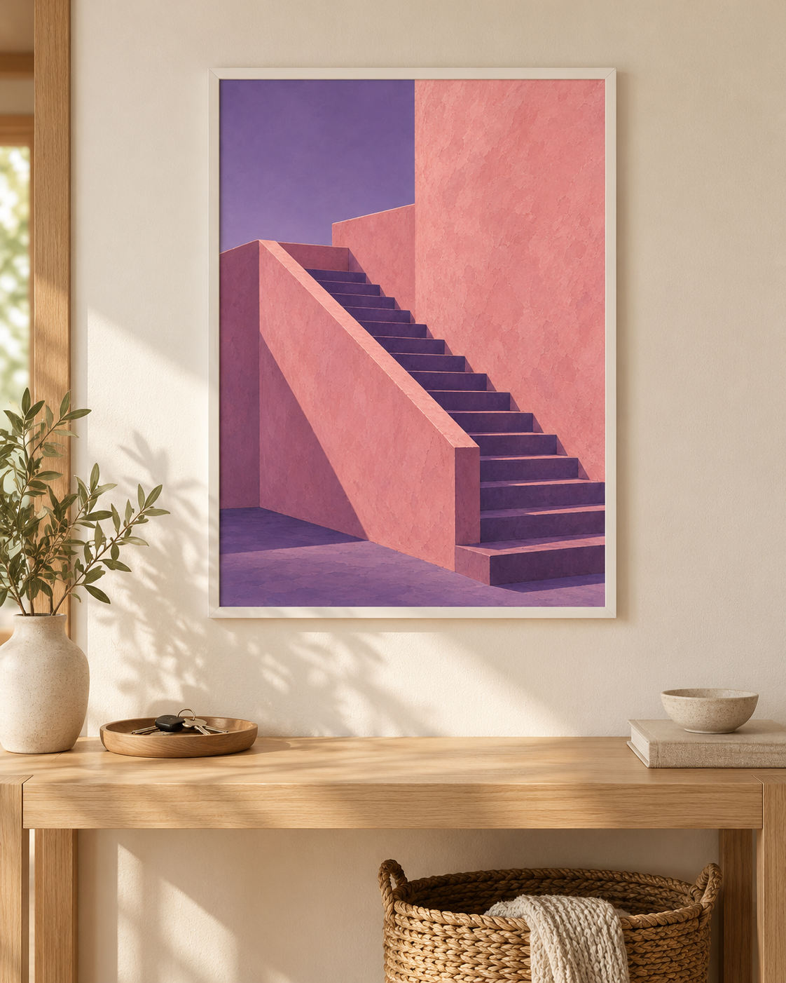 Trappa mot himlen poster från Kanva i hemmiljö med vit träram. Ram säljs separat.