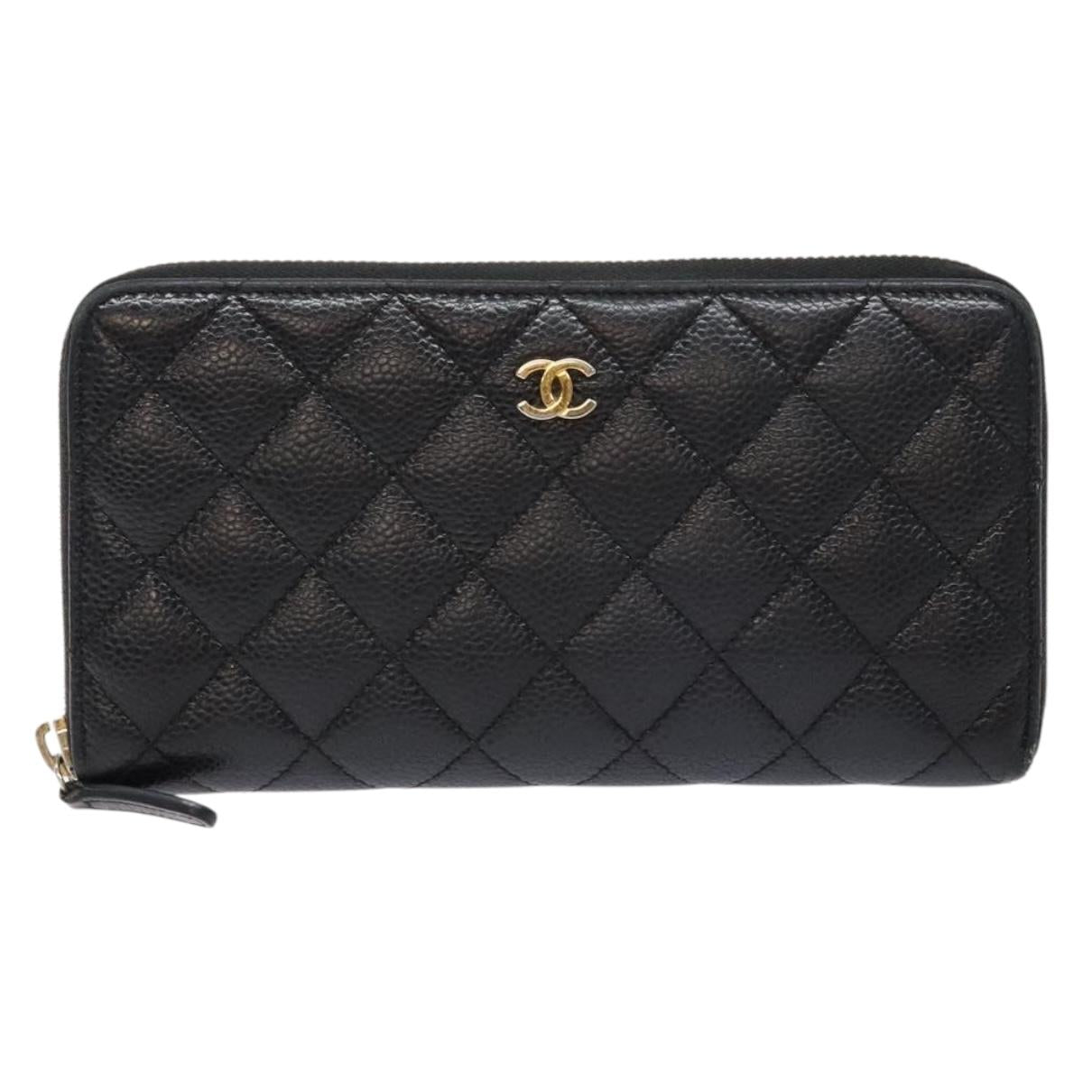 Lange portemonnee Caviar Skin Zwart Goud CC